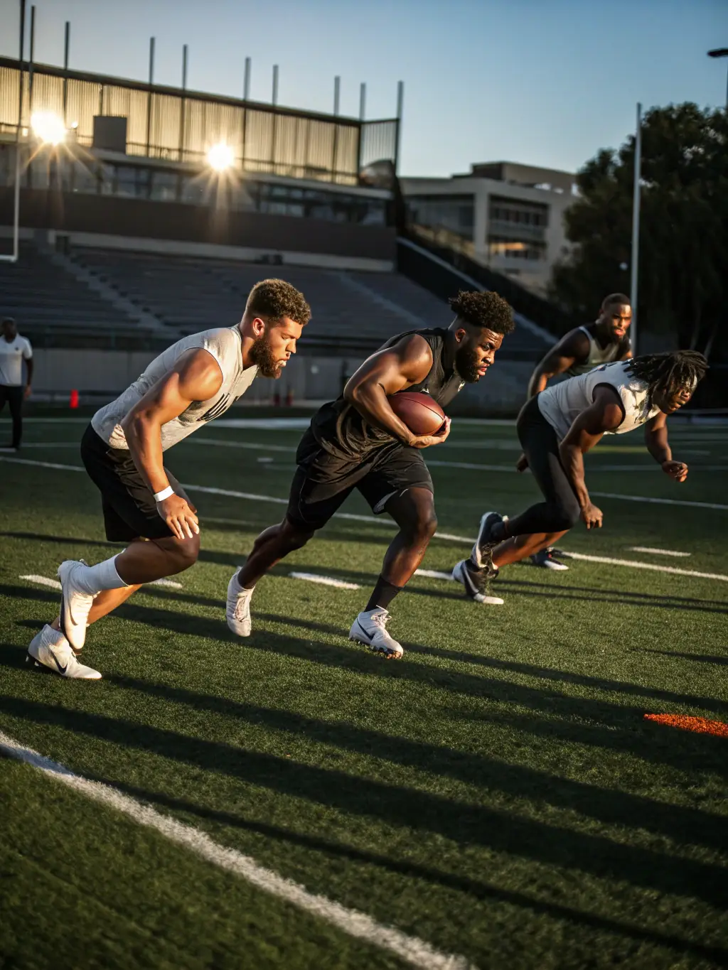 Action shot of young football players participating in a training drill, focusing on agility and coordination, under the guidance of a coach at ASSOCIATION ATHLÉTIQUE MASSIACOISE – SECTION FOOTBALL.